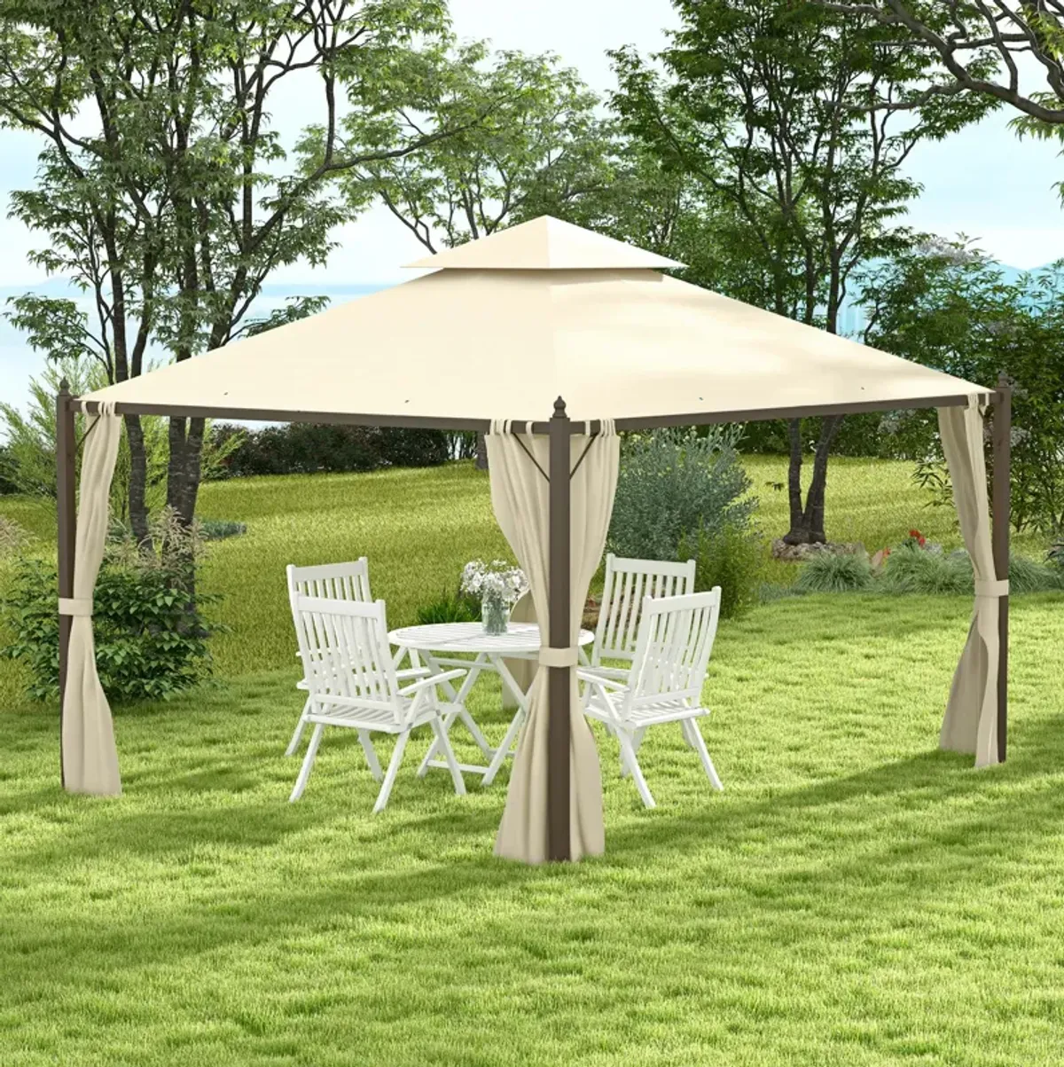 Gazebo Double-tier 10ft�12ft Shelter Shade Awning Canopy Patio Curtain Outdoor