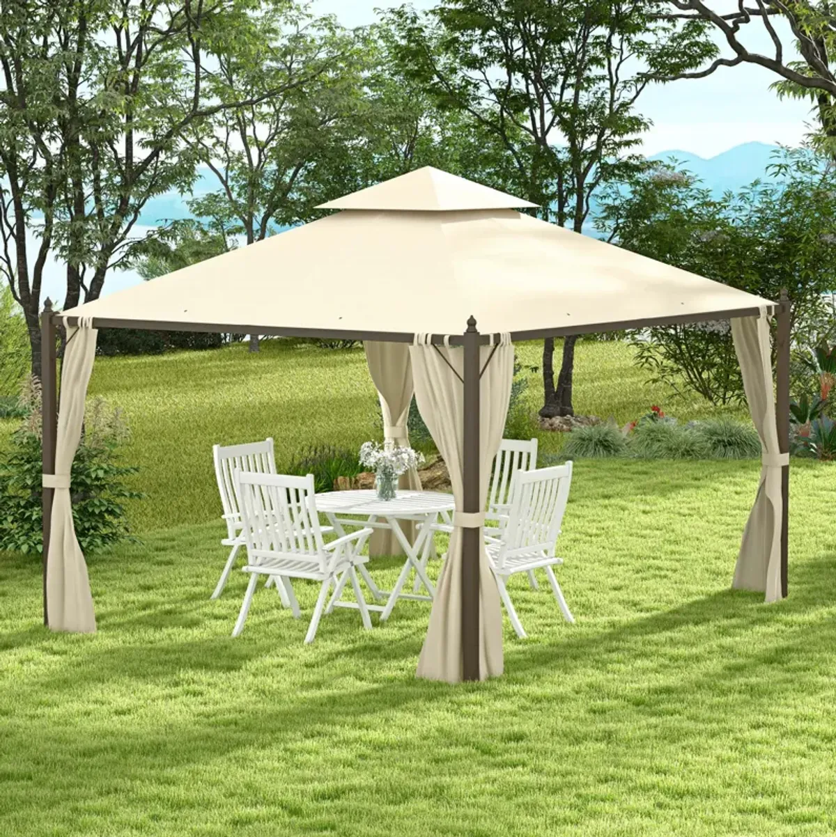 Gazebo Double-tier 10ft�12ft Shelter Shade Awning Canopy Patio Curtain Outdoor