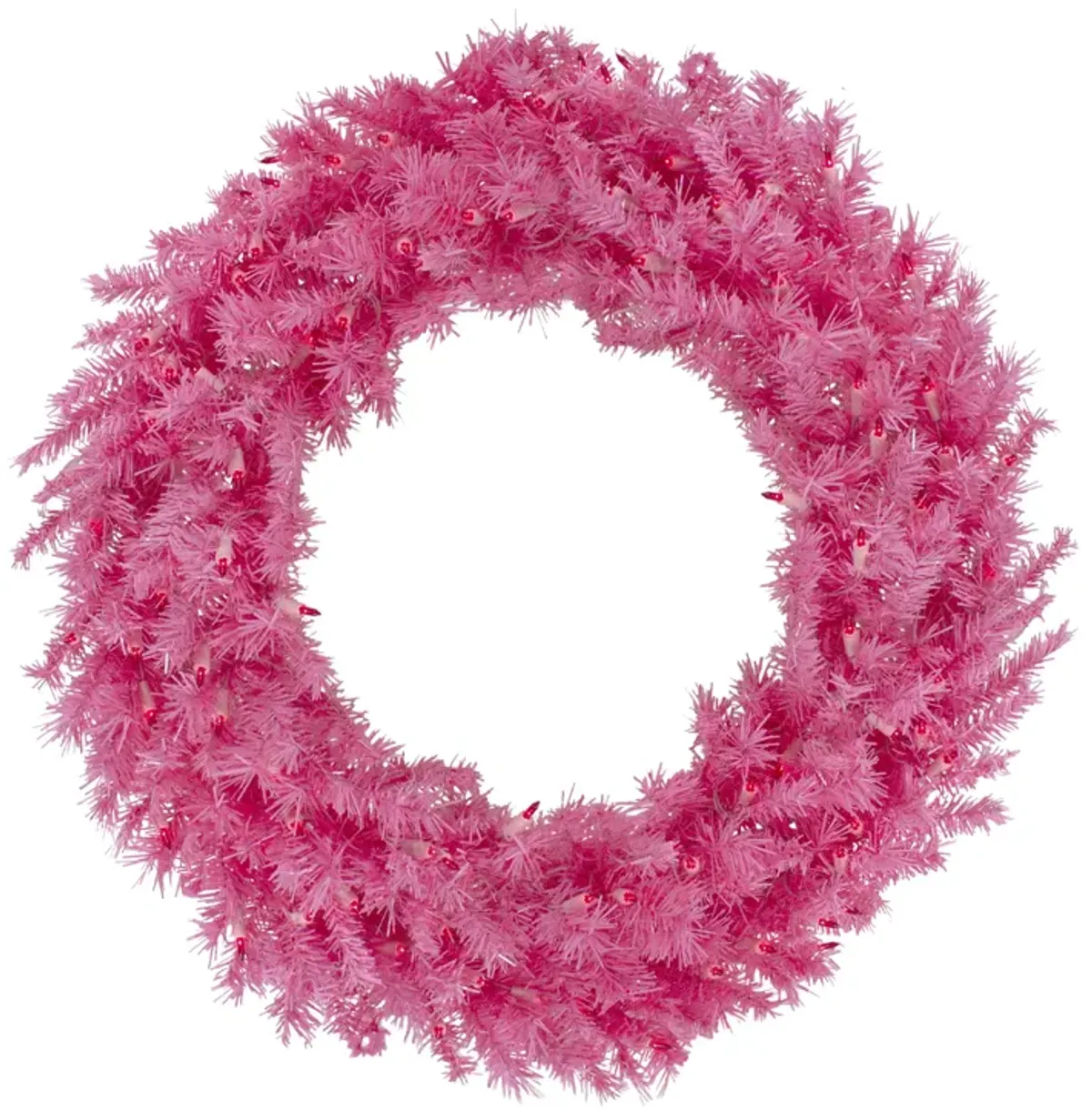 36" Pre-Lit Pink Spruce Artificial Christmas Wreath  Pink Lights