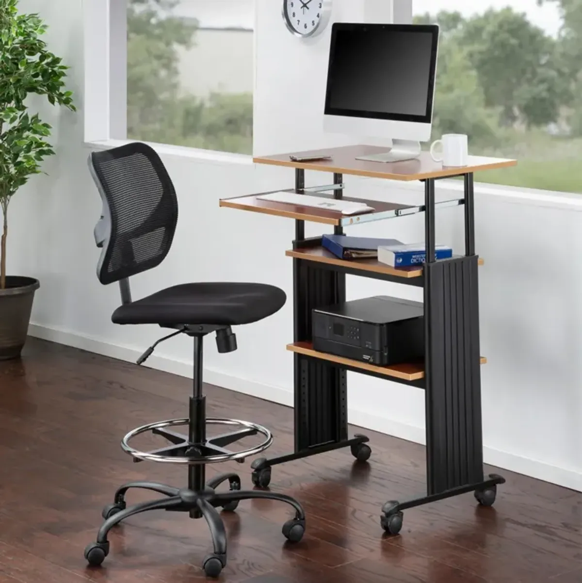 Hivvago Adjustable Height Stand Up Office Desk in Medium Oak