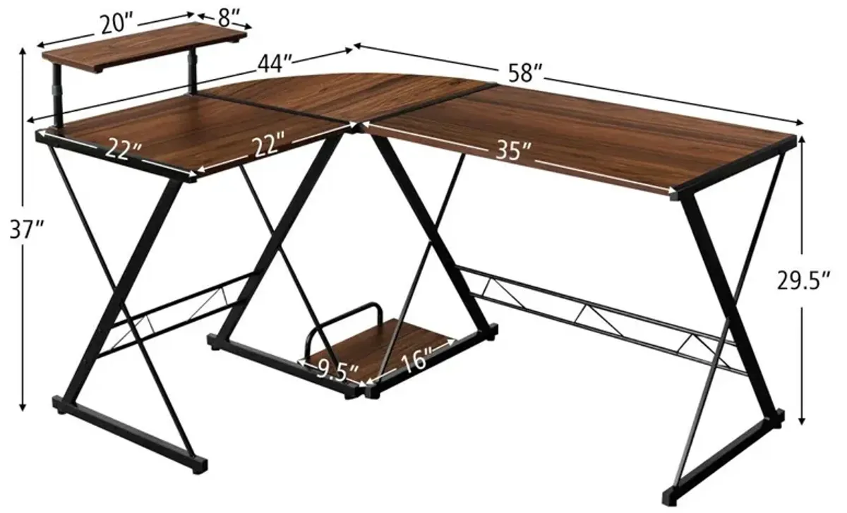 L-Shaped Desk Reversible Corner Computer Desk with Movable Shelf and CPU Stand