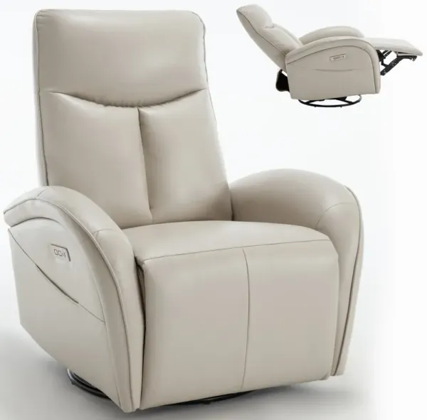 Yellow Brown Genuine Leather Swivel and Rocker Power Recliner Chair with Lumbar Support, Max Swivel Degree 270°, Heavy Duty Motion Mechanism with USB and Type-C