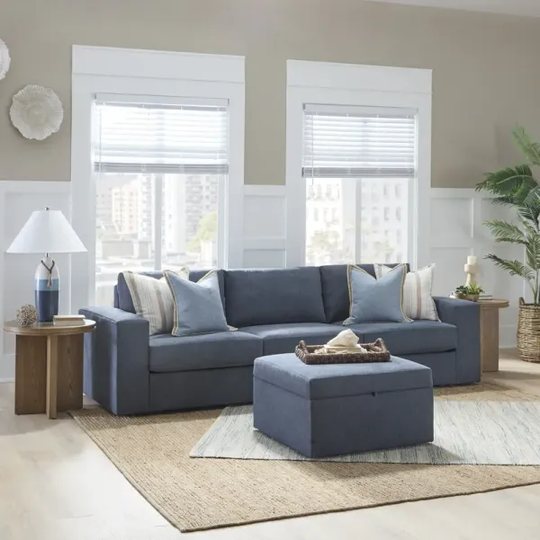 Flex Denim Sofa with Wide Arm and Storage Ottoman