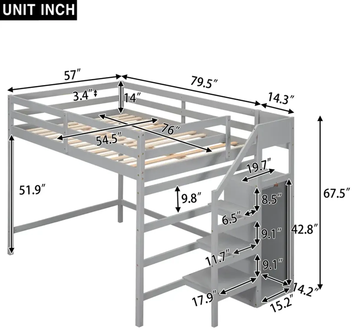 Merax Loft Bed with Storage Wardrobe and Staircase