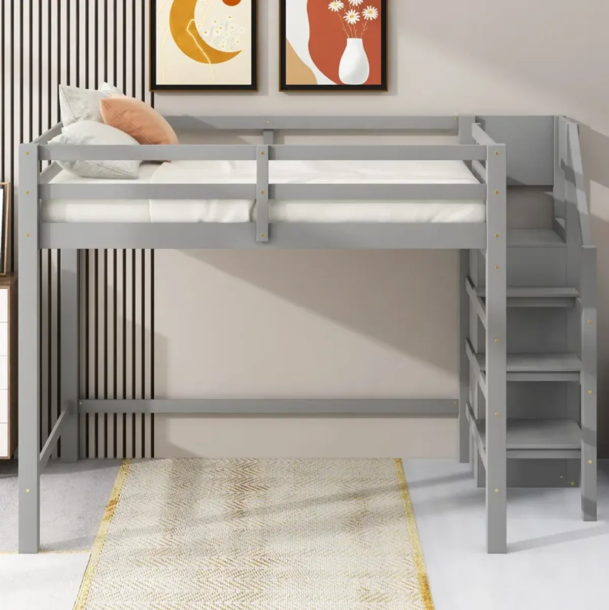 Merax Loft Bed with Storage Wardrobe and Staircase