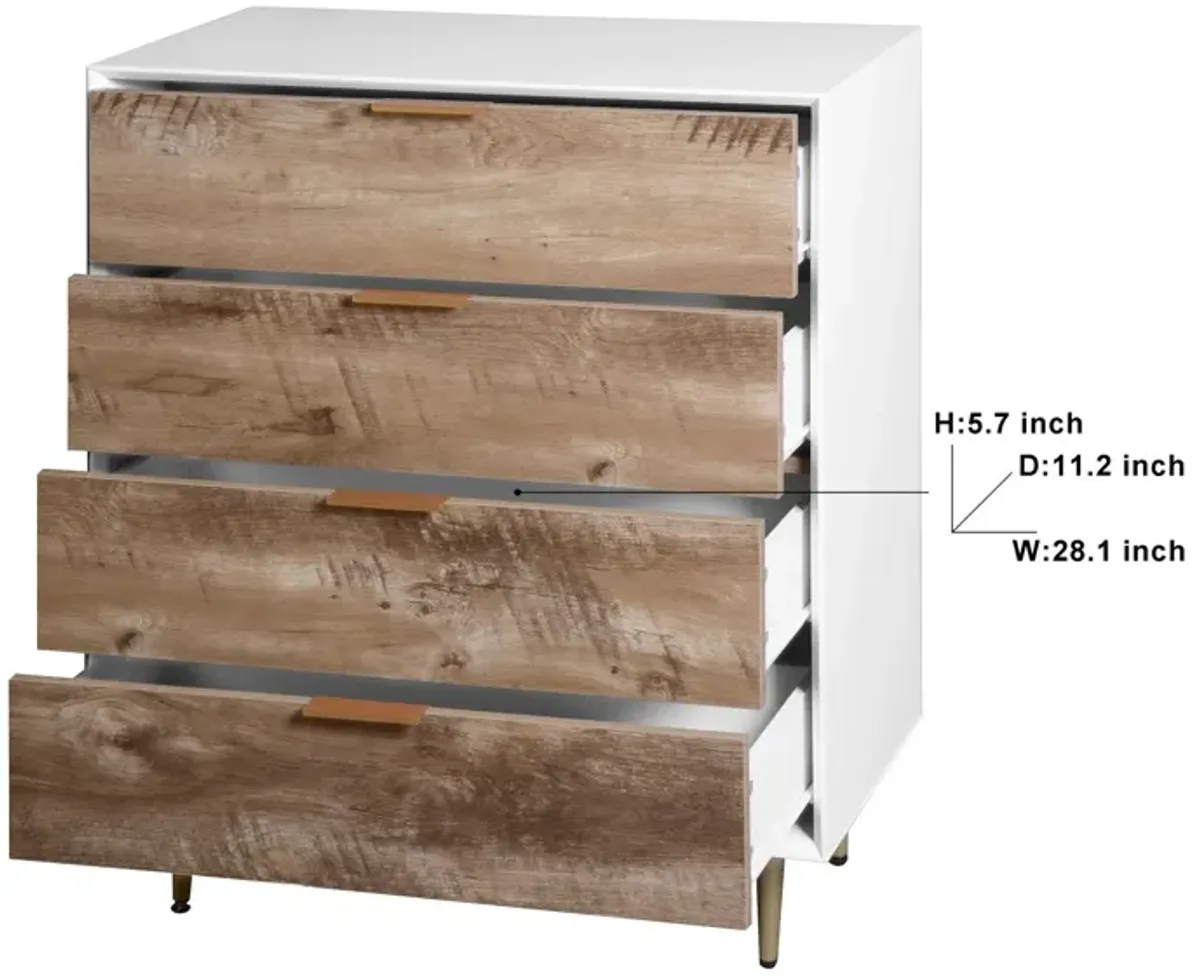 Wooden Tall 4 Drawer Dresser,Chest of Drawers with 4 Metal Legs, Anti-Tipping Device for Bedroom,Living Room