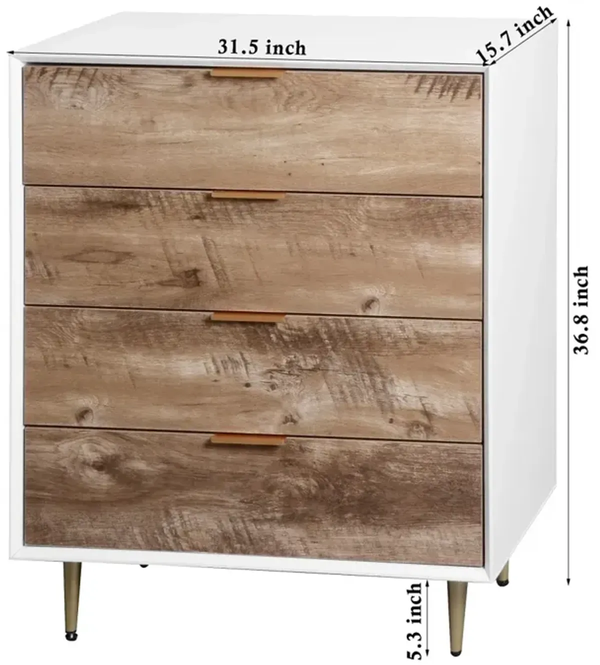 Wooden Tall 4 Drawer Dresser,Chest of Drawers with 4 Metal Legs, Anti-Tipping Device for Bedroom,Living Room