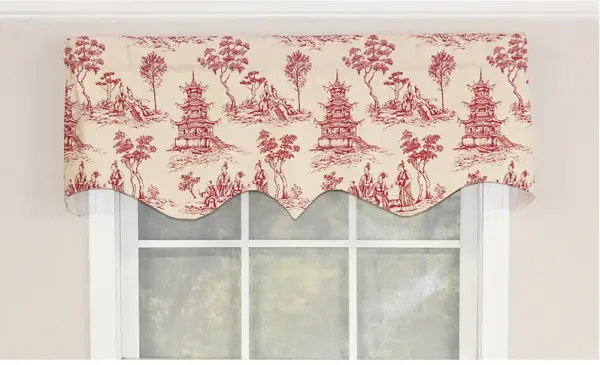 Naomi Regal Oriental Motive 3" Rod Pocket Valance 50" x 17" Red by RLF Home