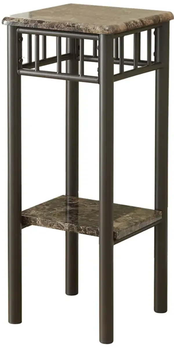 Monarch Specialties 3044 Accent Table, Side, End, Plant Stand, Square, Living Room, Bedroom, Metal, Laminate, Brown Marble Look, Transitional Espresso Bronze L x 12" W x 28" H, Cappuccino