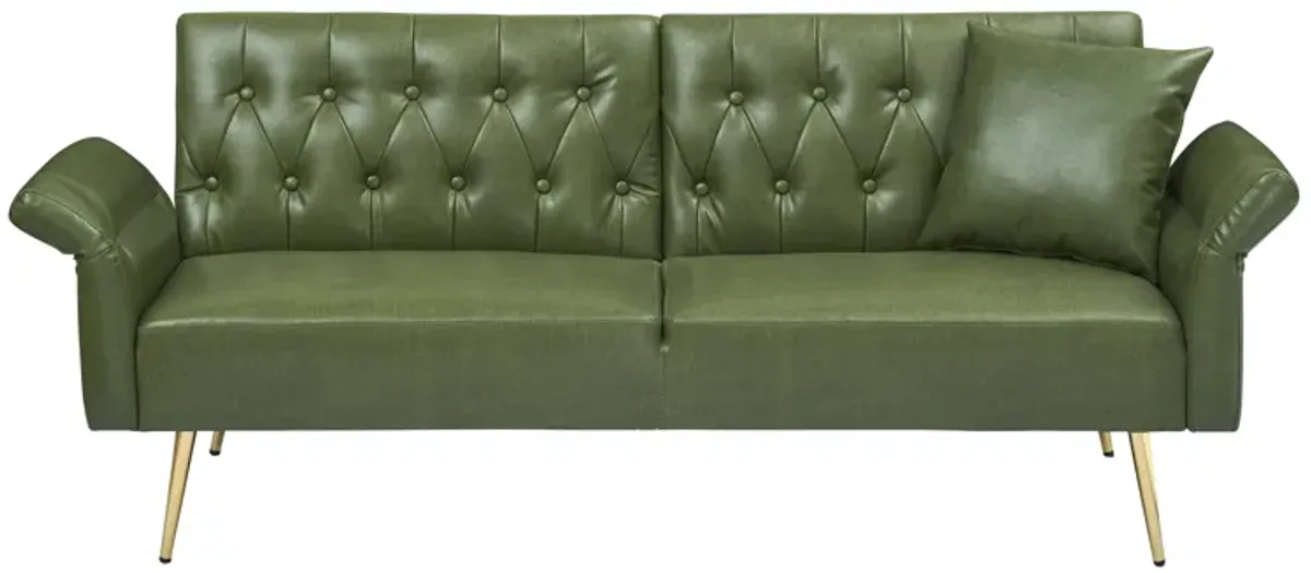 Merax Faux Leather Sleeper Sofa with Adjustment Armrests