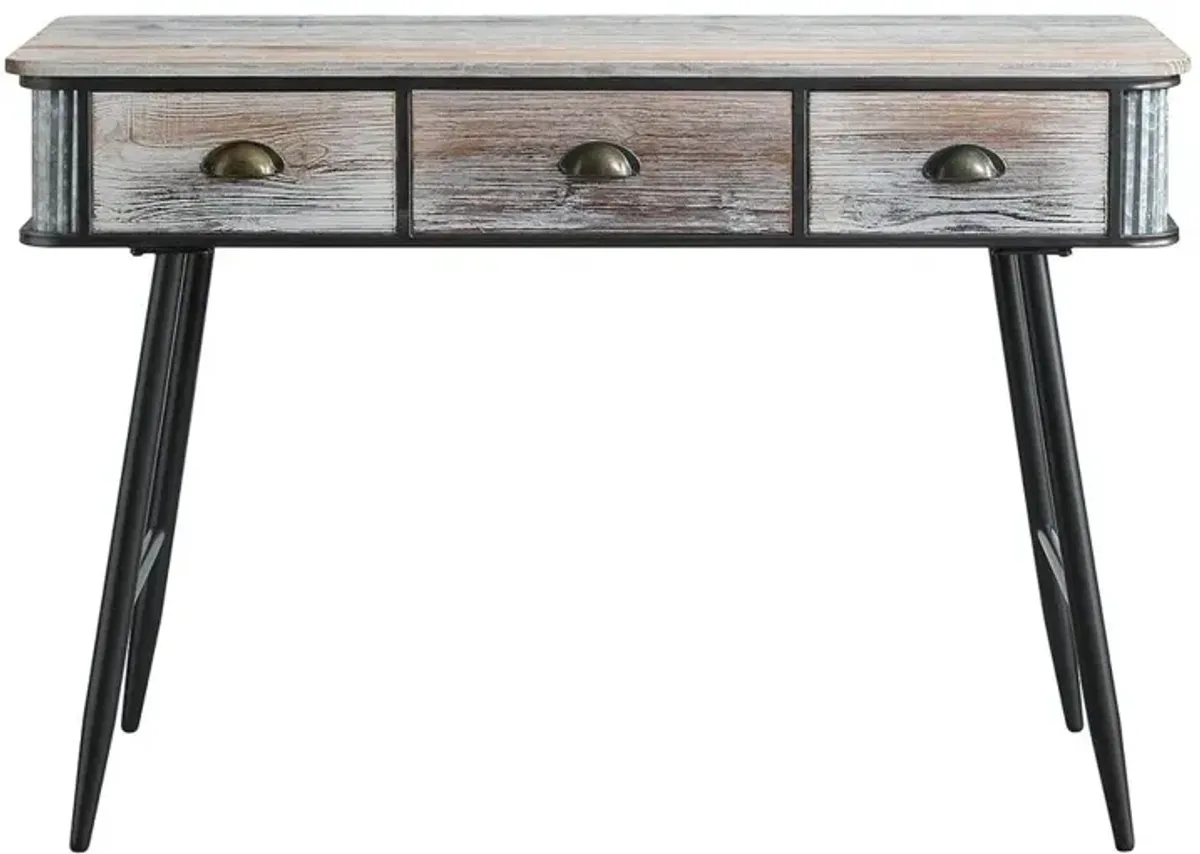 ALTA COLLECTION DESK/ENTRY TABLE WITH 3 DRAWERS/Washed Fir Wood w/gray and black metal