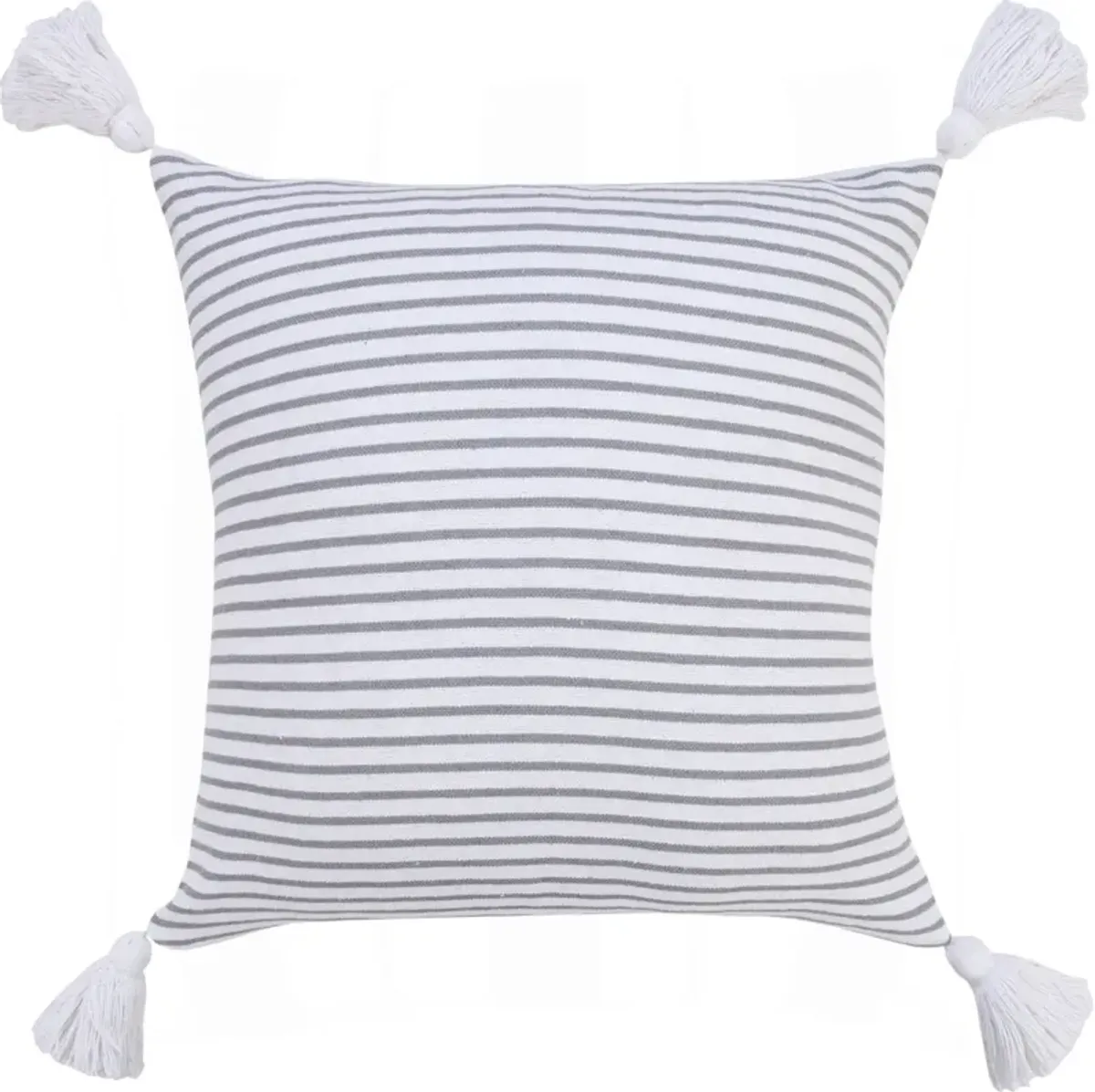 20" White and Gray Striped Tassels Square Throw Pillow