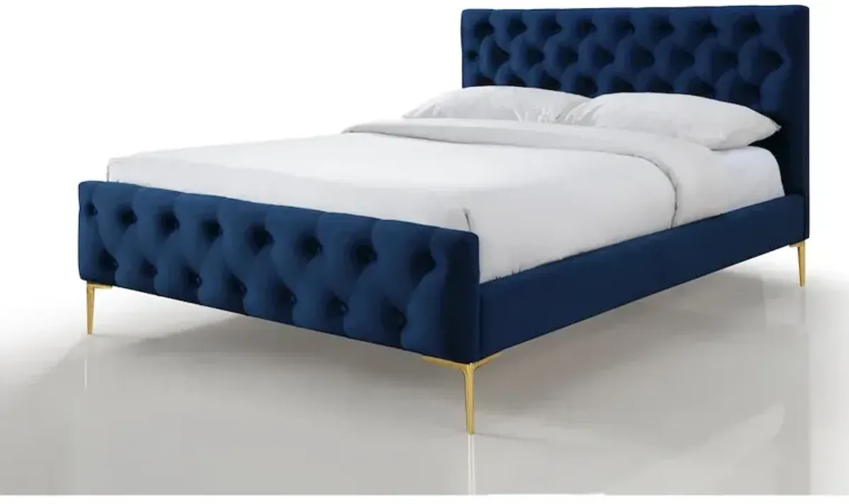 Omax Decor France Wood and Fabric Upholstered Queen Platform Bed in Blue