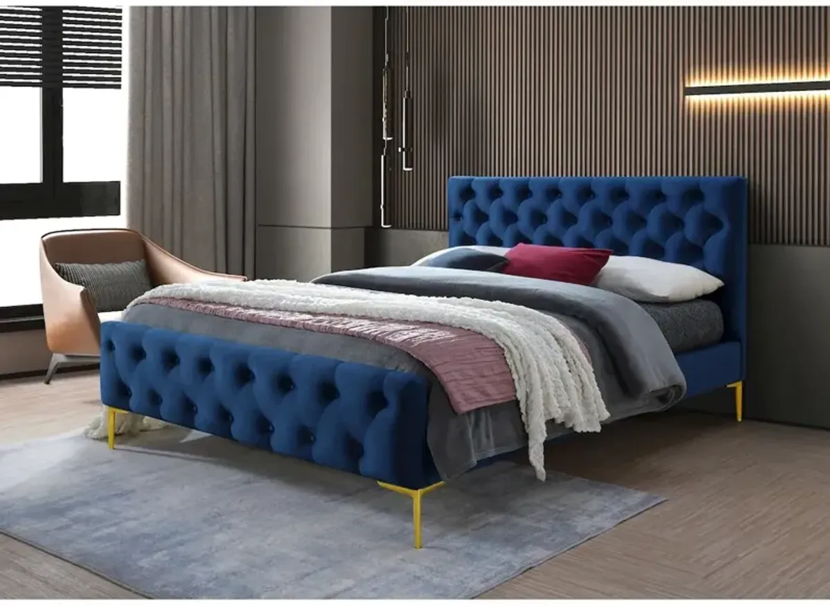 Omax Decor France Wood and Fabric Upholstered Queen Platform Bed in Blue