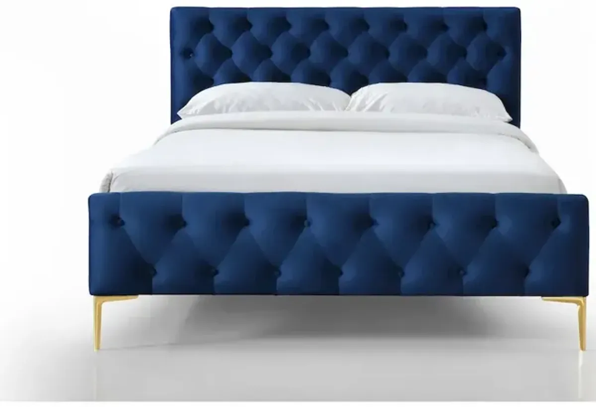 Omax Decor France Wood and Fabric Upholstered Queen Platform Bed in Blue