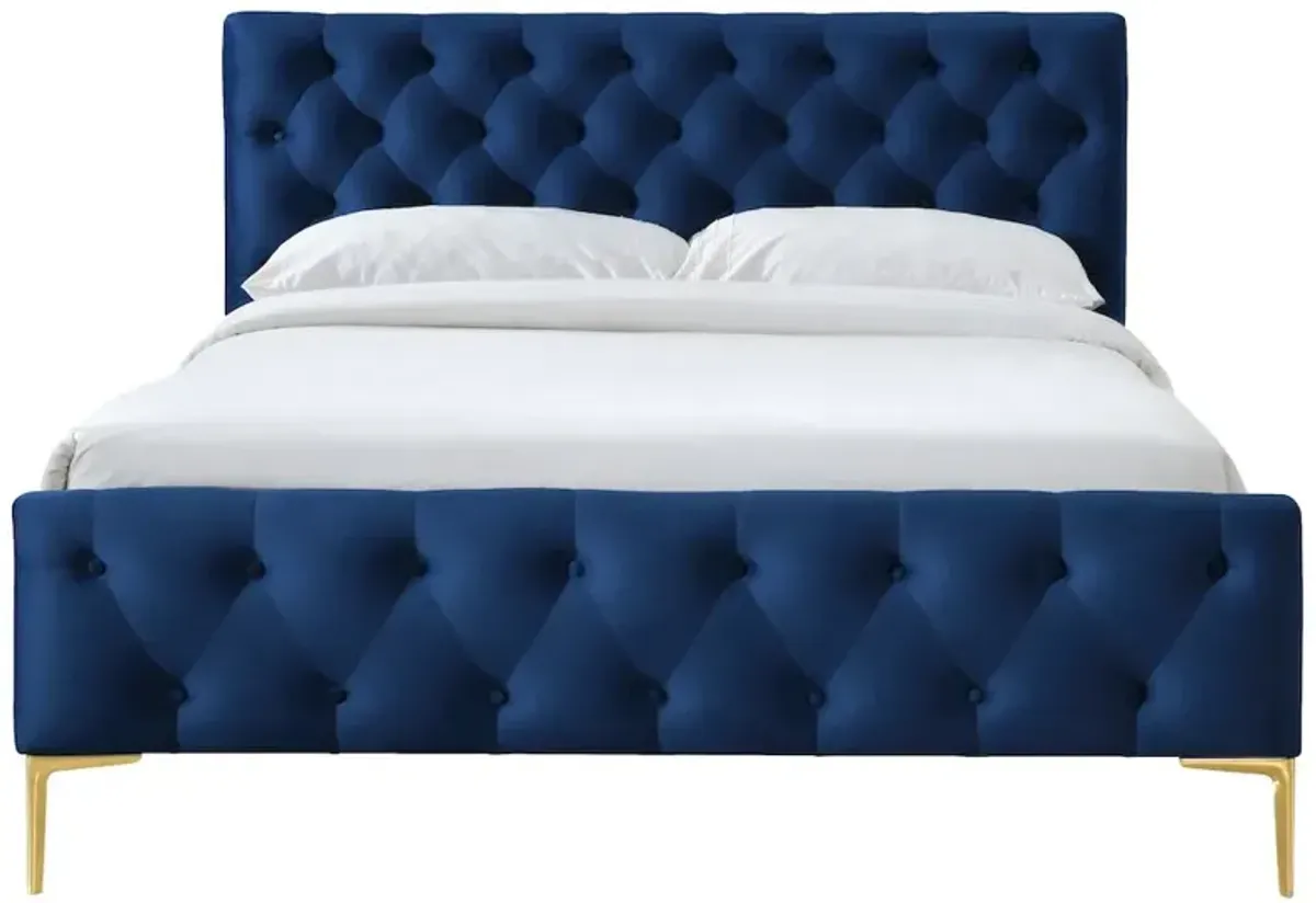 Omax Decor France Wood and Fabric Upholstered Queen Platform Bed in Blue