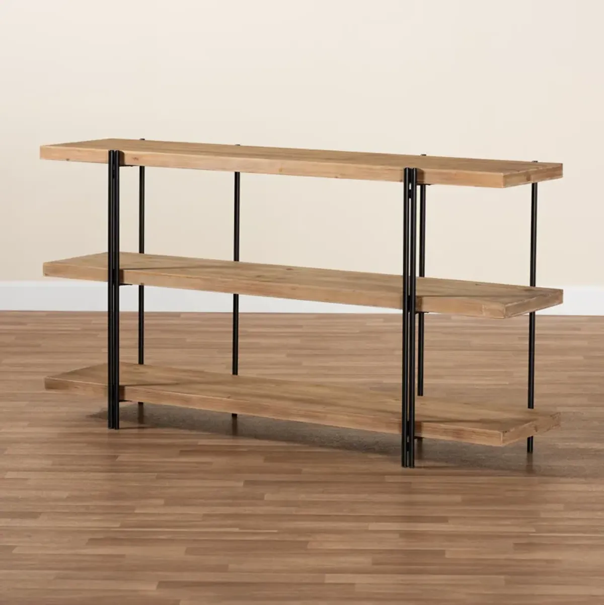 Baxton Studio Tarah Natural Brown Finished Wood And Black Finished Metal Console Table