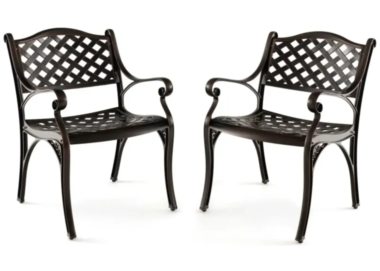 Hivvago Cast Aluminum Patio Chairs Set of 2 Dining Chairs with Armrests Diamond Pattern