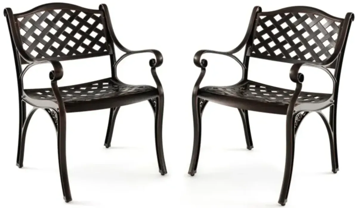 Hivvago Cast Aluminum Patio Chairs Set of 2 Dining Chairs with Armrests Diamond Pattern