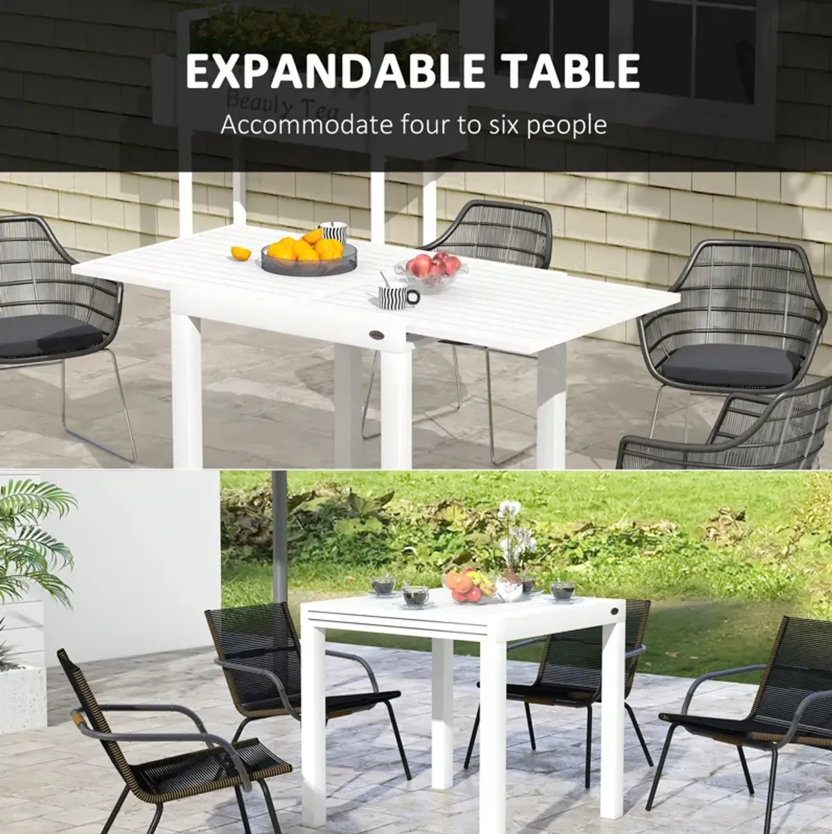 Extendable Patio Dining Table for 4-6 Outdoor Dining Table Gray