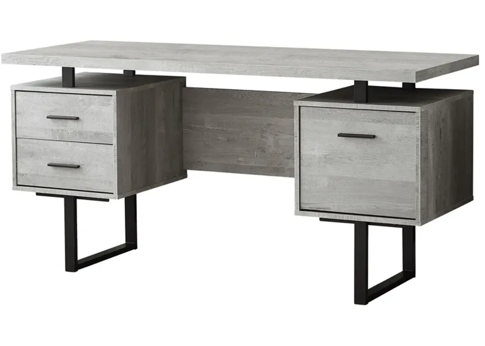 Computer Desk, Home Office, Laptop, Left, Right Set-Up, Storage Drawers, 60"L, Work, Metal, Laminate, Grey, Black, Contemporary, Modern