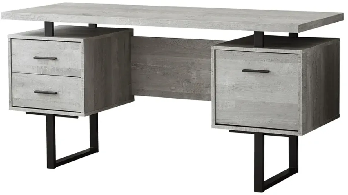 Computer Desk, Home Office, Laptop, Left, Right Set-Up, Storage Drawers, 60"L, Work, Metal, Laminate, Grey, Black, Contemporary, Modern