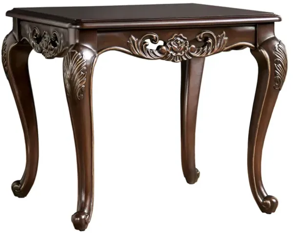 Halie Side End Table, 28 Inch, Classic Cabriole Legs, Dark Brown Solid Wood
