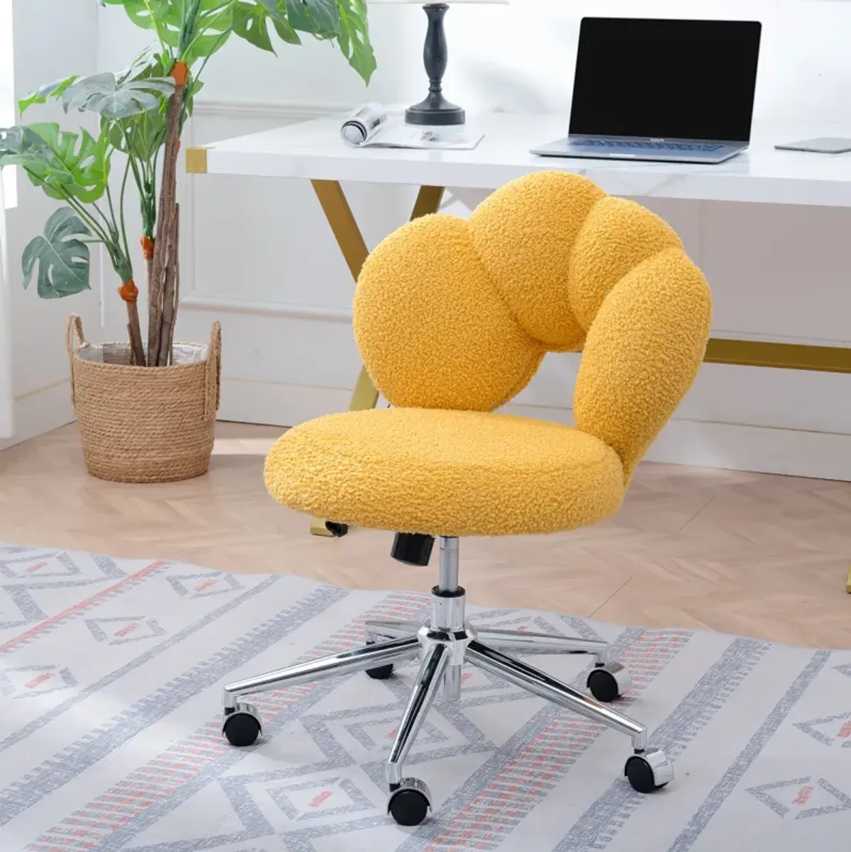 360 Swivel Height Adjustable, Swivel Chair, Teddy Fabric, Home Office Chair