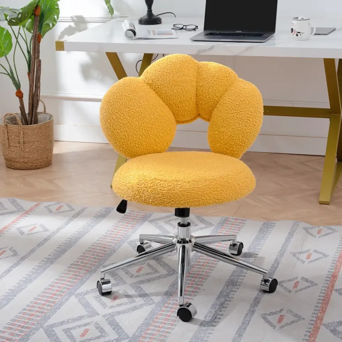 360 Swivel Height Adjustable, Swivel Chair, Teddy Fabric, Home Office Chair