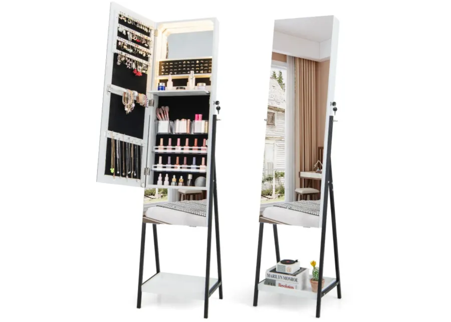 Hivvago Lockable Freestanding Jewelry Organizer with Full-Length Frameless Mirror