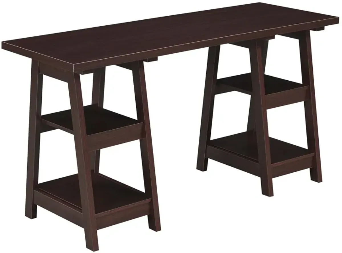 Convenience Concepts Designs2Go Double Trestle Desk with Shelves