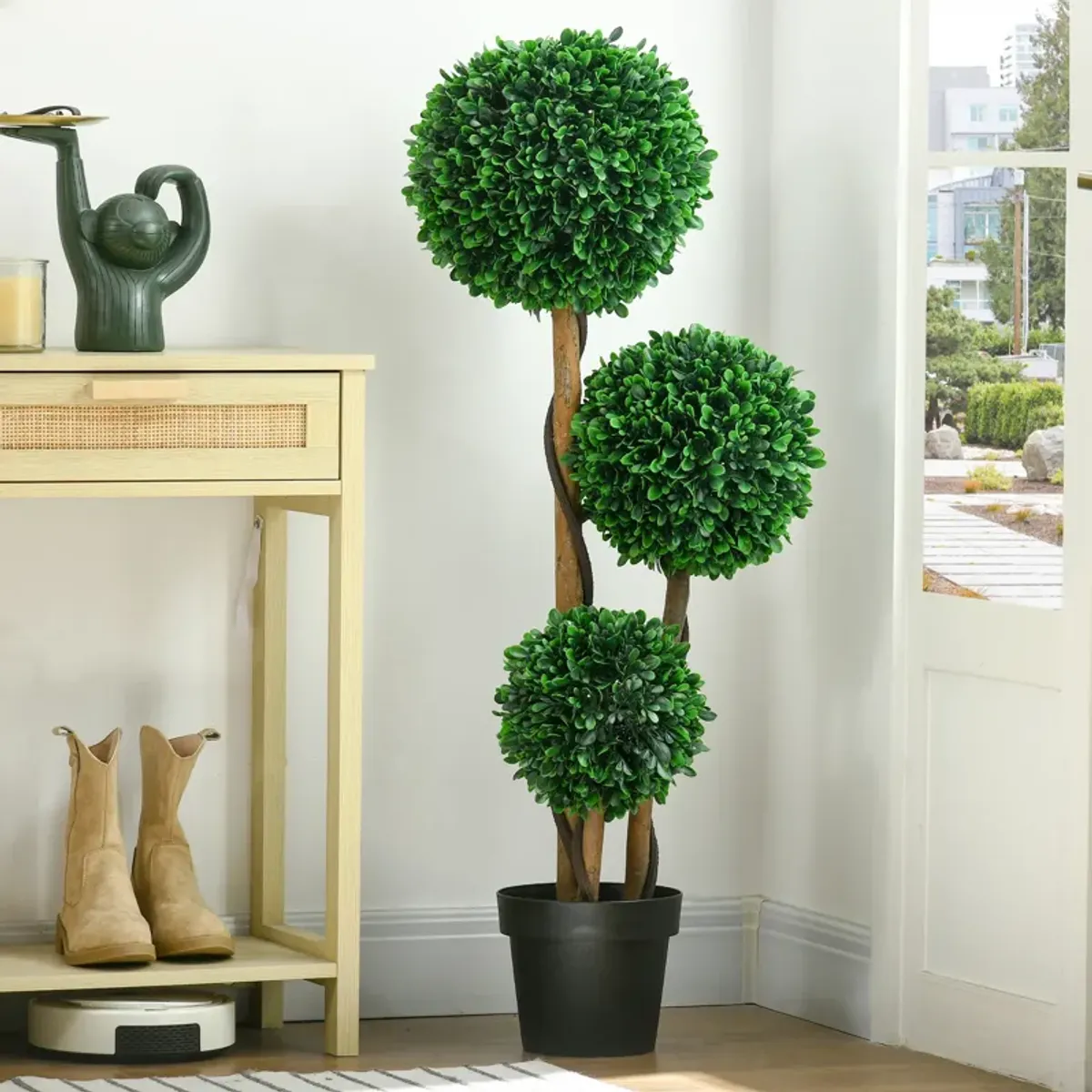 HOMCOM 3ft Artificial Tree Three Ball Boxwood Topiary for Indoor Outdoor