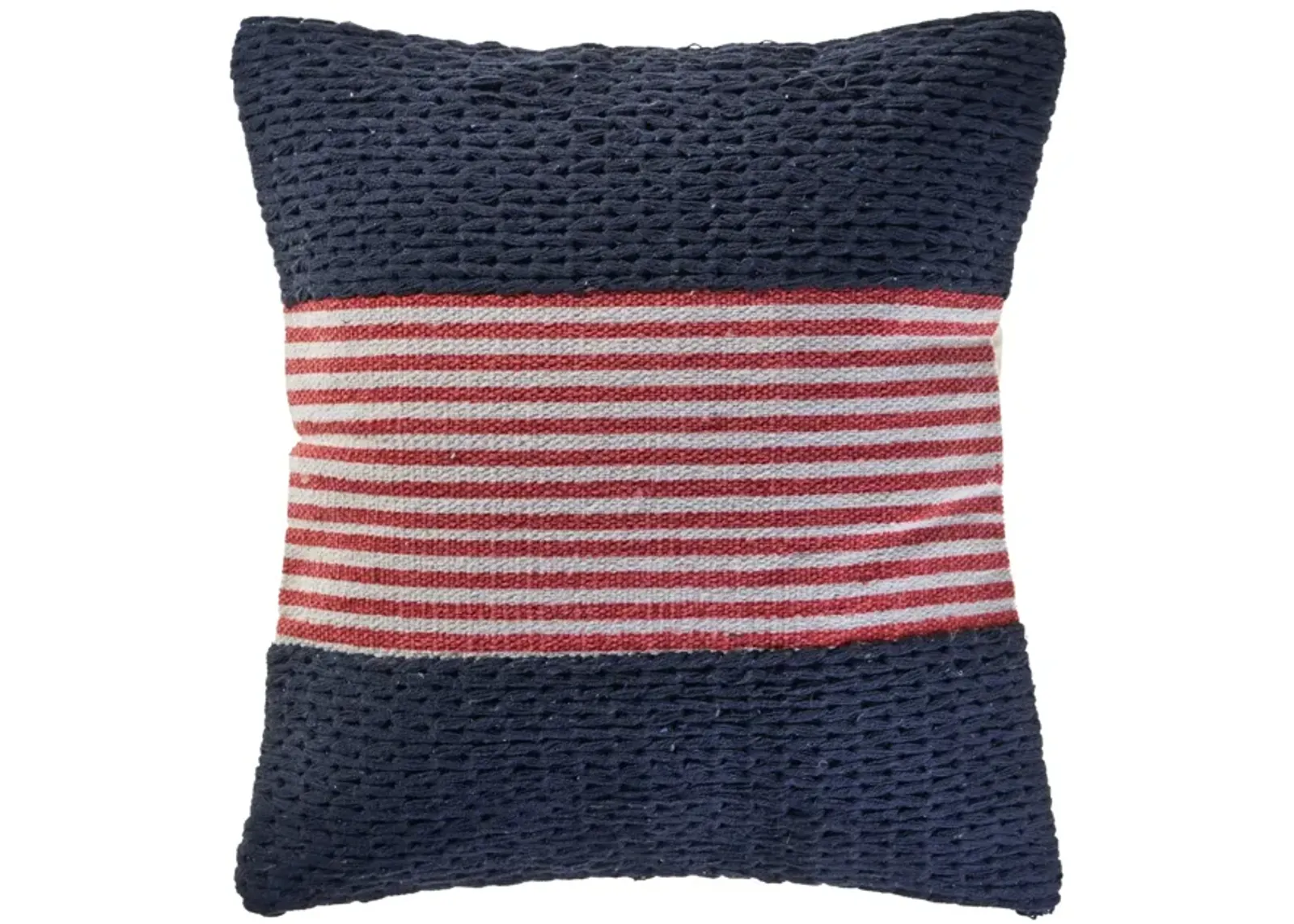 20" Navy Blue and Red Nautical Striped Square Throw Pillow