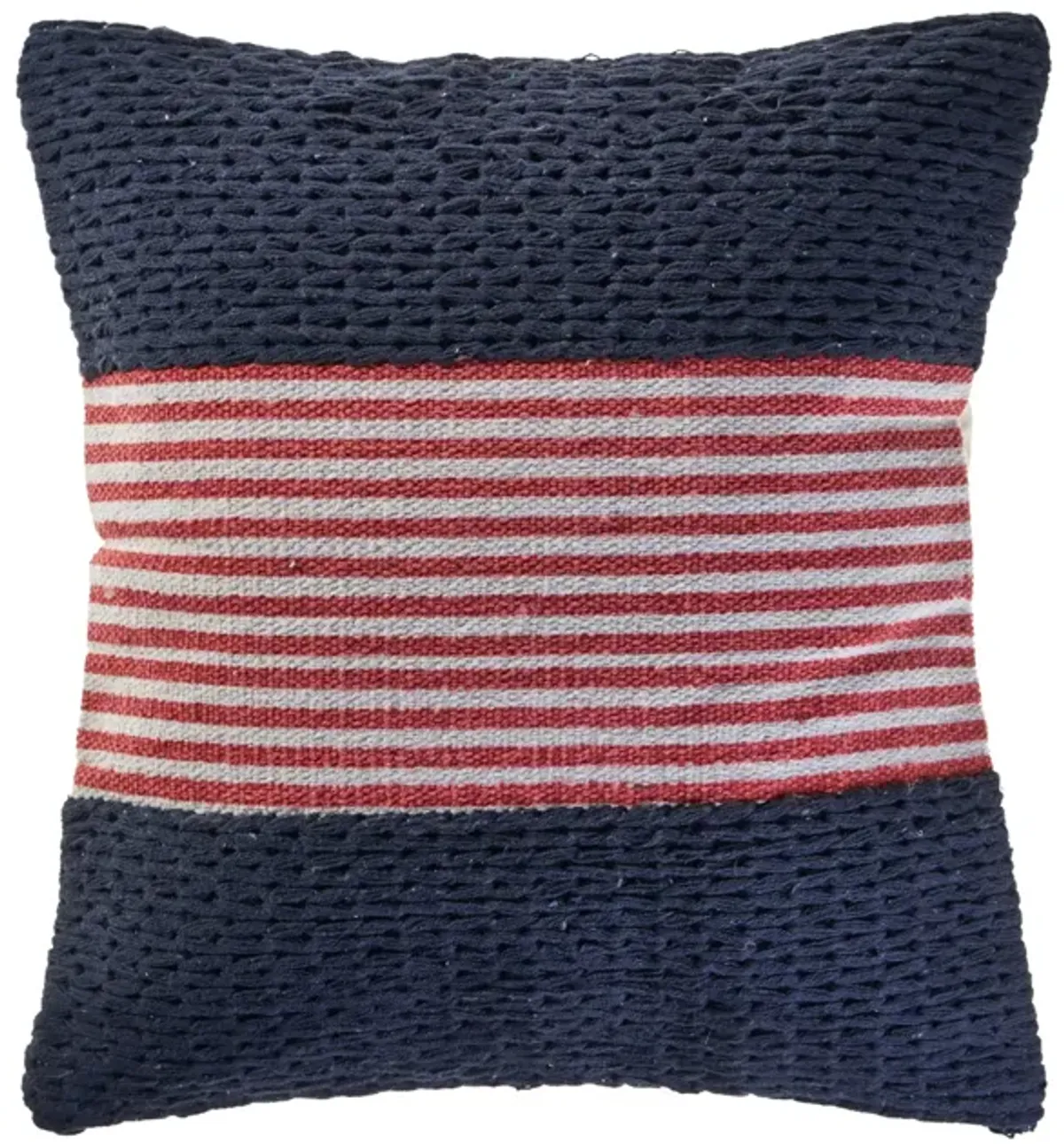 20" Navy Blue and Red Nautical Striped Square Throw Pillow