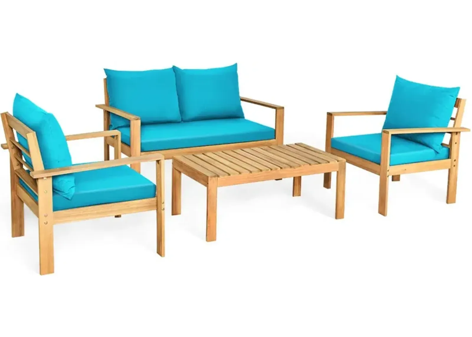 Outdoor 4 Pieces Acacia Wood Chat Set with Water Resistant Cushions-Red