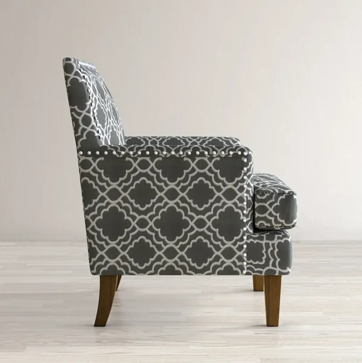 Jofran Aubrey Contemporary Geometric Upholstered Accent Chair with Nailhead Trim