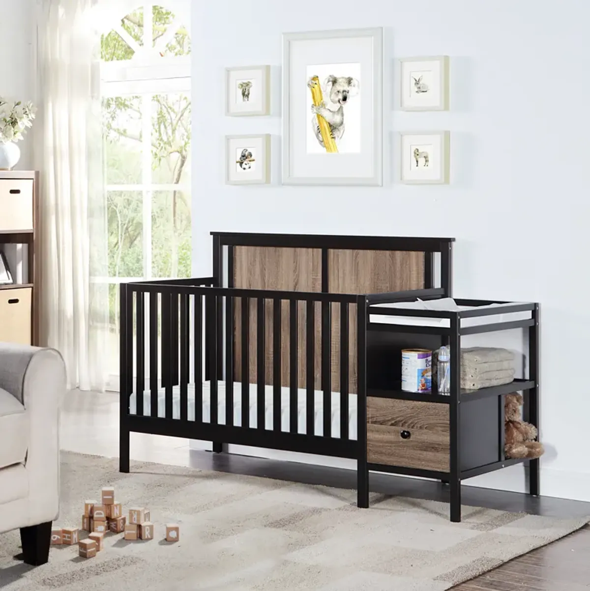 Suite Bebe Connelly 4-in-1 Crib and Changer Combo Black/Vintage Walnut