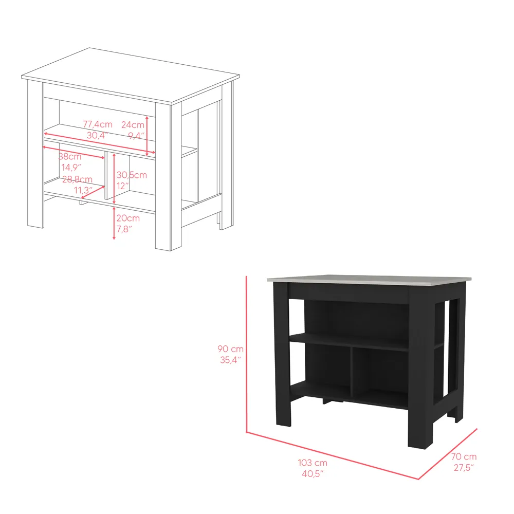 Kitchen Island Dozza, Kitchen, Black / Ibiza Marble Color Finish