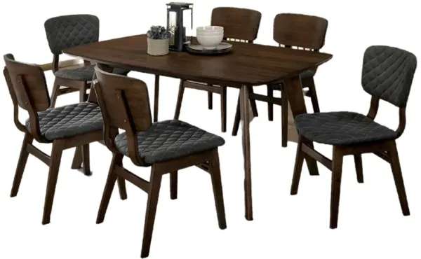 Ayna 7pc Dining Table Set with 6 Gray Fabric Chairs, Walnut Brown Wood