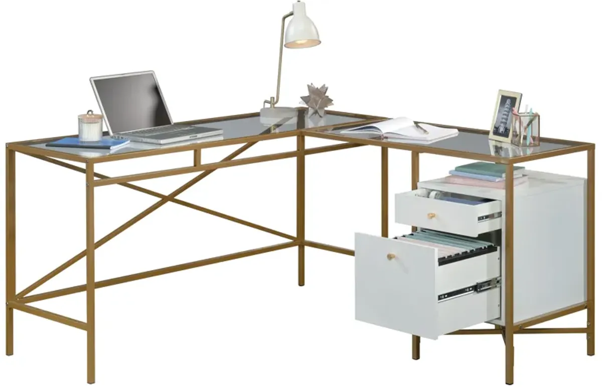 Harper Heights Glass Top L-Shaped Desk