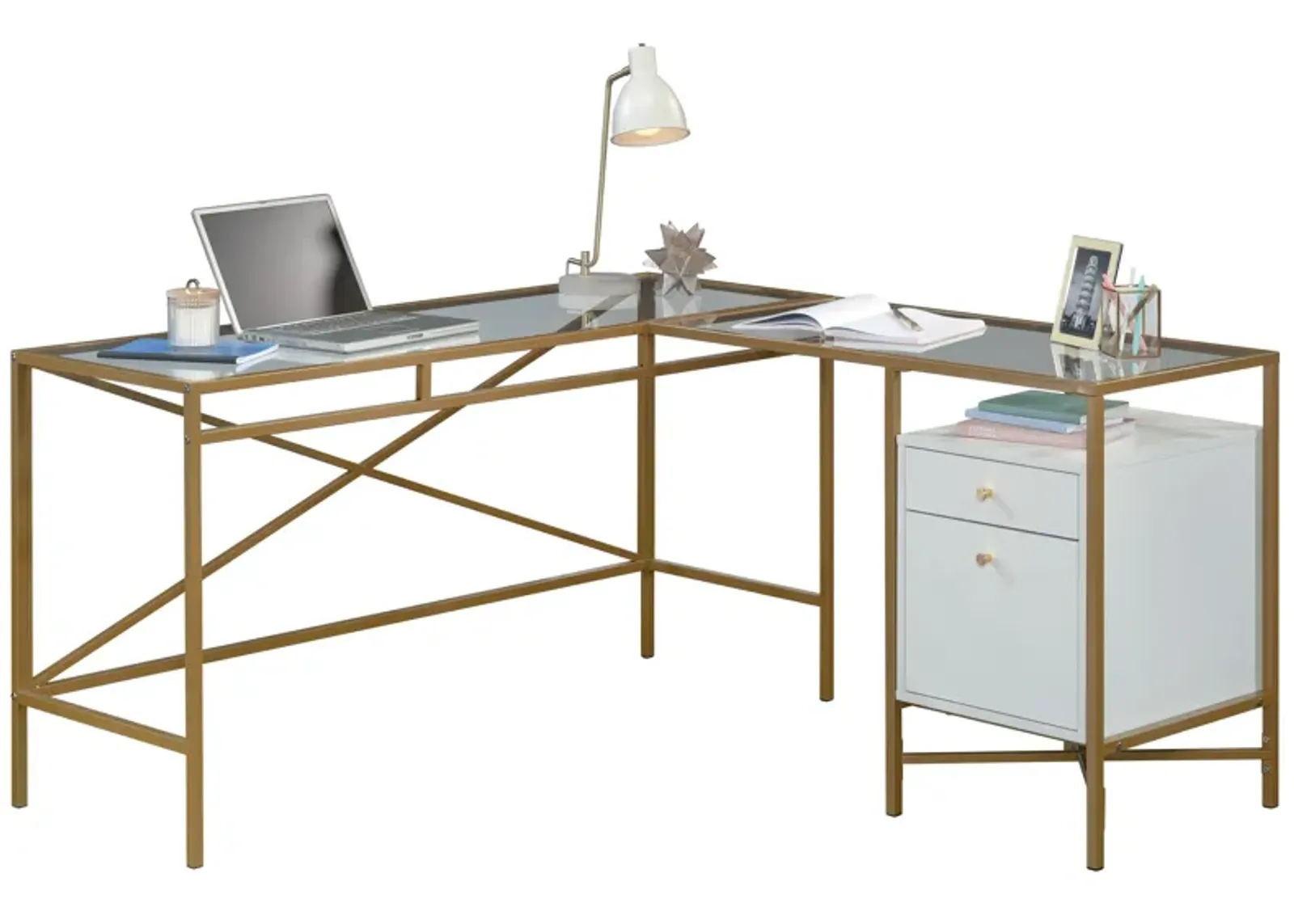 Harper Heights Glass Top L-Shaped Desk