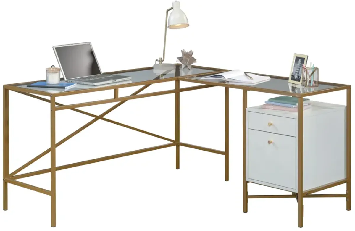 Harper Heights Glass Top L-Shaped Desk