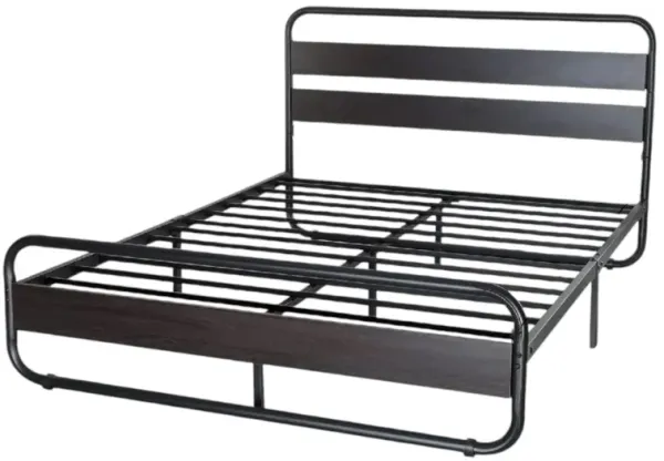 Heavy Duty Industrial Modern Metal Wood Platform Bed Frame with Headboard