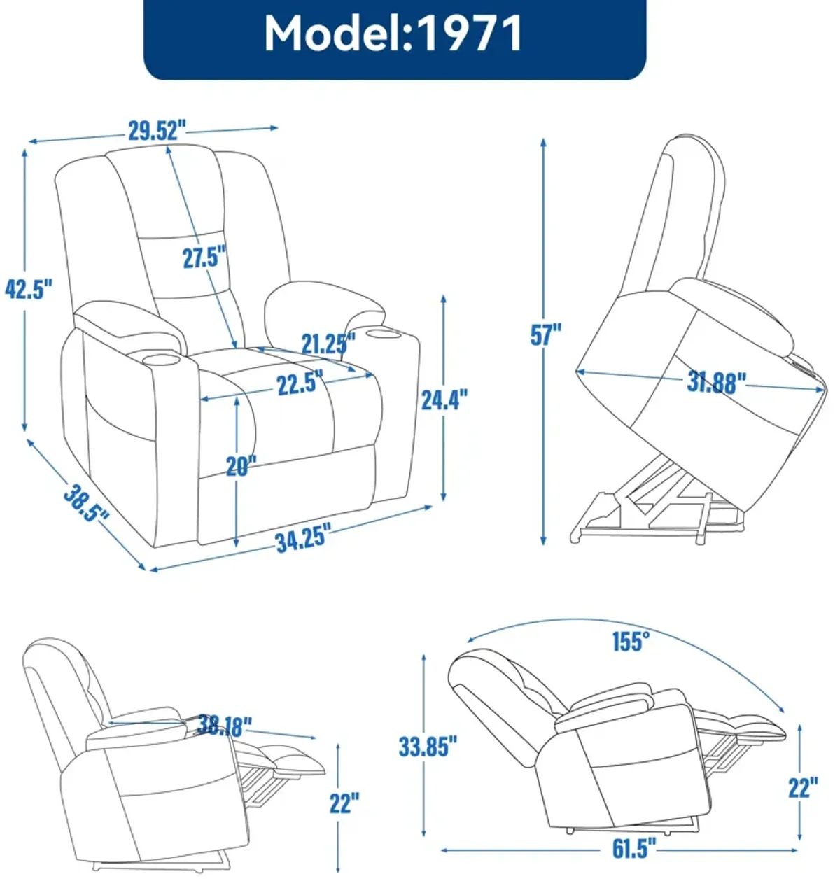 Mondawe Large Power Lift Recliner Chair with Massage and Heat for Elderly, Overstuffed Wide Recliners with USB and Type C Ports