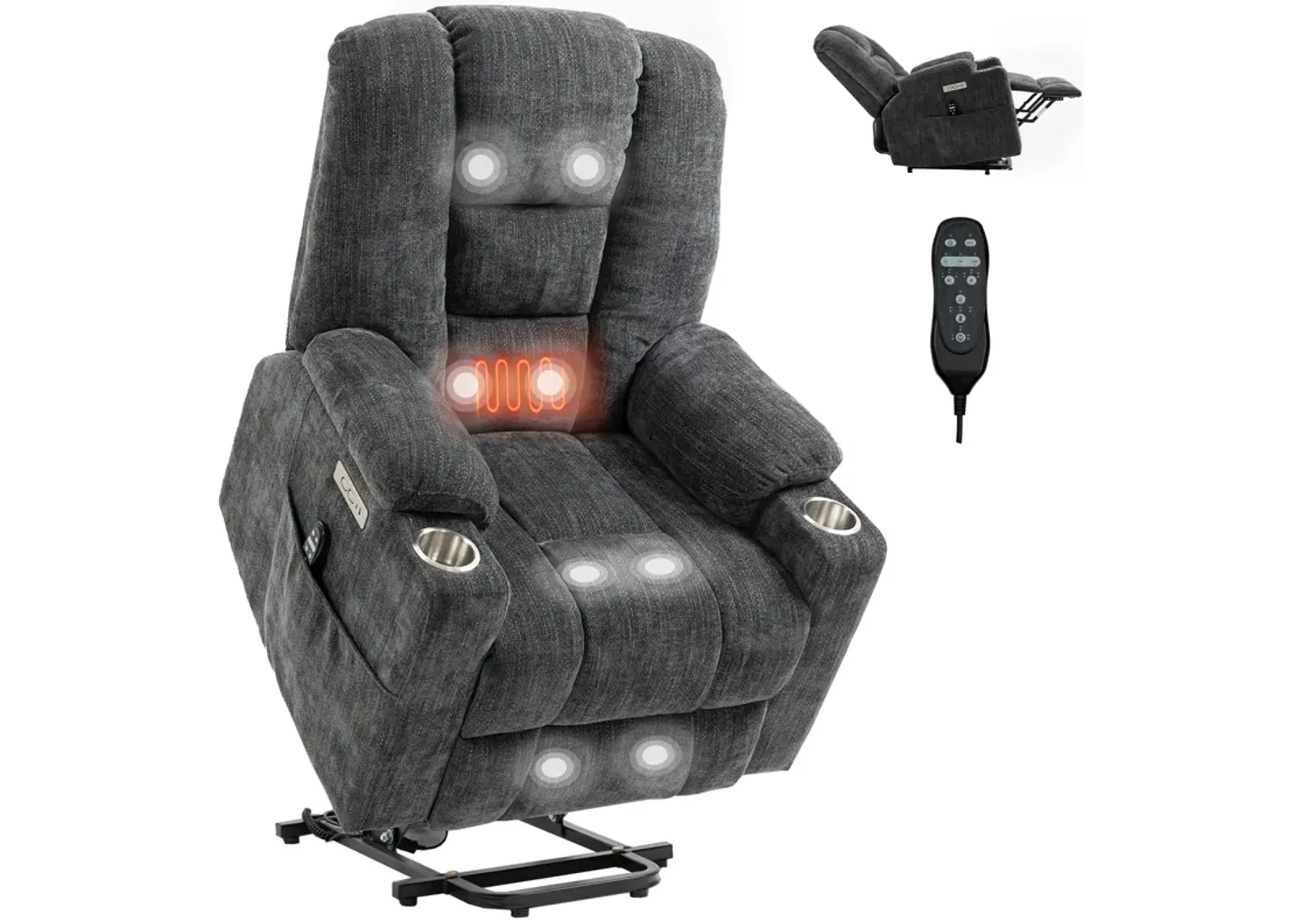 Mondawe Large Power Lift Recliner Chair with Massage and Heat for Elderly, Overstuffed Wide Recliners with USB and Type C Ports