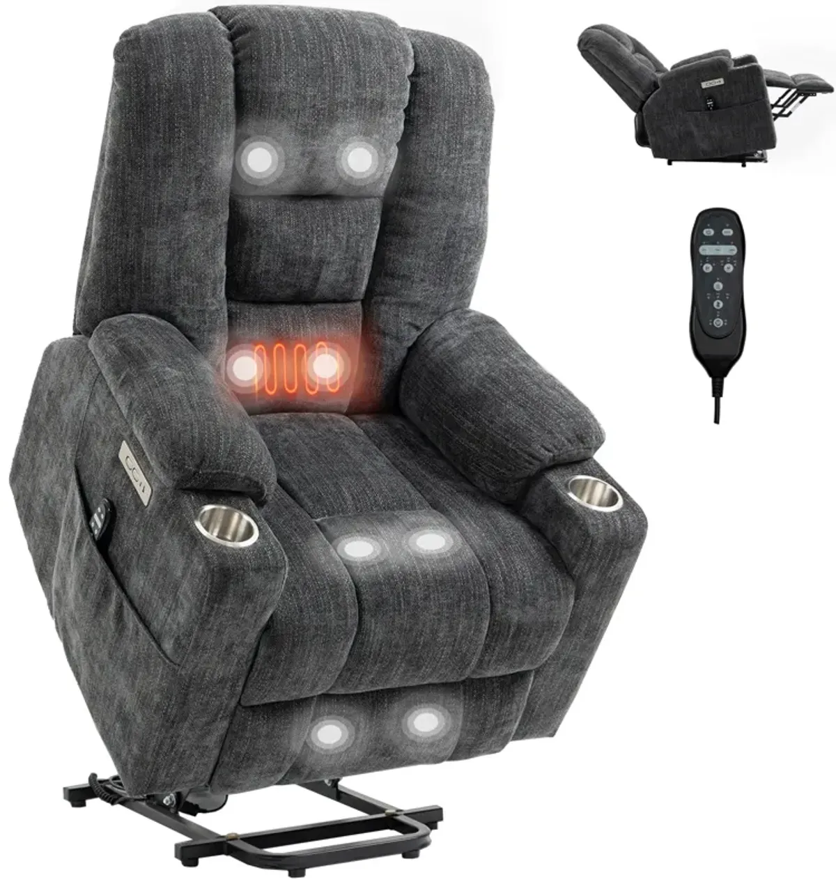 Mondawe Large Power Lift Recliner Chair with Massage and Heat for Elderly, Overstuffed Wide Recliners with USB and Type C Ports