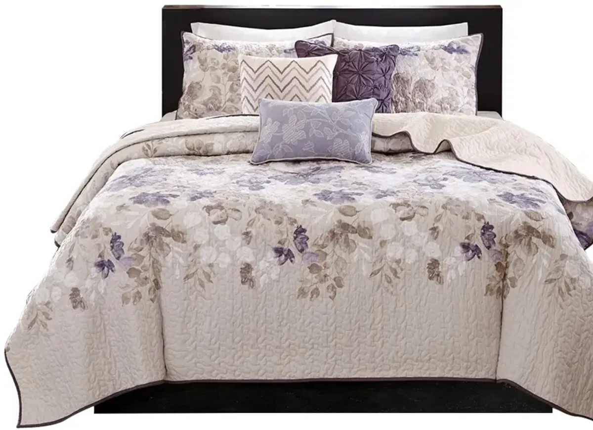 Gracie Mills Ezekiel Tranquil Blossoms 6-Piece Printed Quilt Set with Throw Pillows