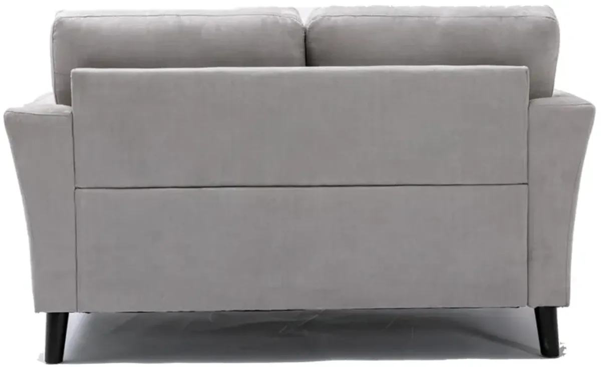 Otto 57 Inch Loveseat, Throw Pillows, Padded Cushions, Gray Velvet Fabric-Benzara