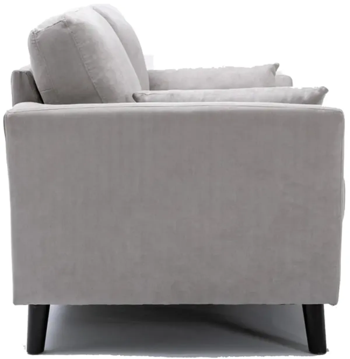 Otto 57 Inch Loveseat, Throw Pillows, Padded Cushions, Gray Velvet Fabric-Benzara