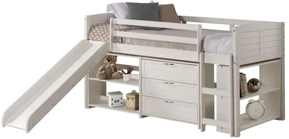 Donco Kids Twin Louver Low Loft W/Slide In White Finish Group B